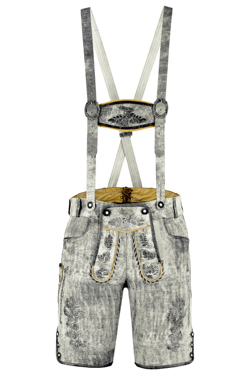 German Bavarian Lederhosen Trachten Leather Men Shorts White Fade Antique