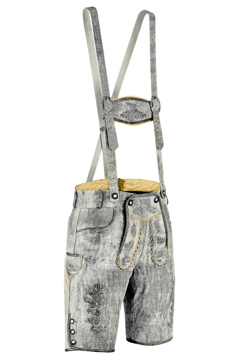 German Bavarian Lederhosen Trachten Leather Men Shorts White Fade Antique