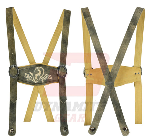 German Bavarian Traditional Lederhosen Hand Crafted Women Green Fade Antique Skirt