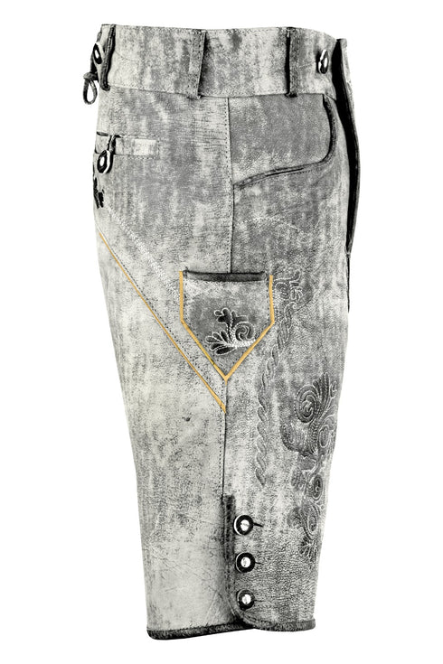 German Bavarian Lederhosen Trachten Leather Men Shorts White Fade Antique