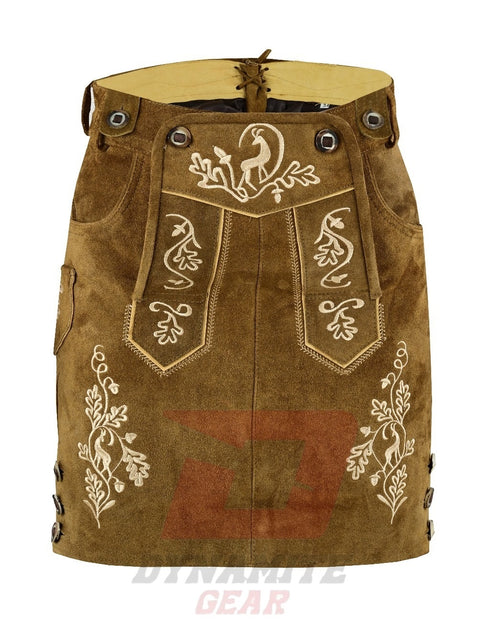 German Bavarian Trachten Brown Leather Women Oktoberfest Hand Crafted Skirt