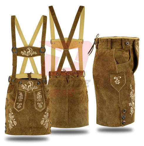 German Bavarian Trachten Brown Leather Women Oktoberfest Hand Crafted Skirt