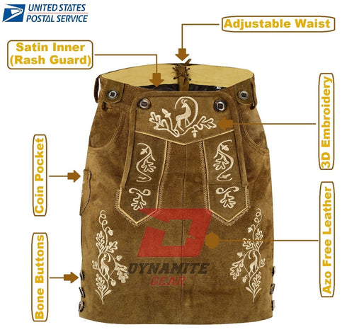 German Bavarian Trachten Brown Leather Women Oktoberfest Hand Crafted Skirt