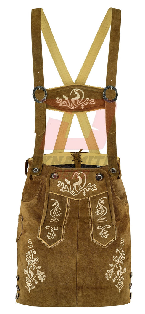 German Bavarian Trachten Brown Leather Women Oktoberfest Hand Crafted Skirt