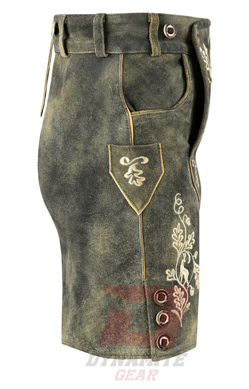 German Bavarian Traditional Lederhosen Hand Crafted Women Green Fade Antique Skirt