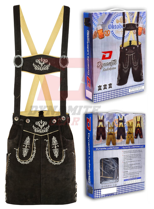 German Lederhosen Bavarian Women Real Leather Dark Brown Skirt