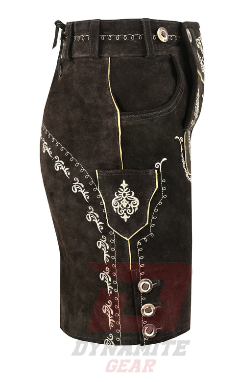 German Lederhosen Bavarian Women Real Leather Dark Brown Skirt