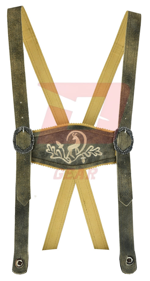 German Bavarian Traditional Lederhosen Hand Crafted Women Green Fade Antique Skirt