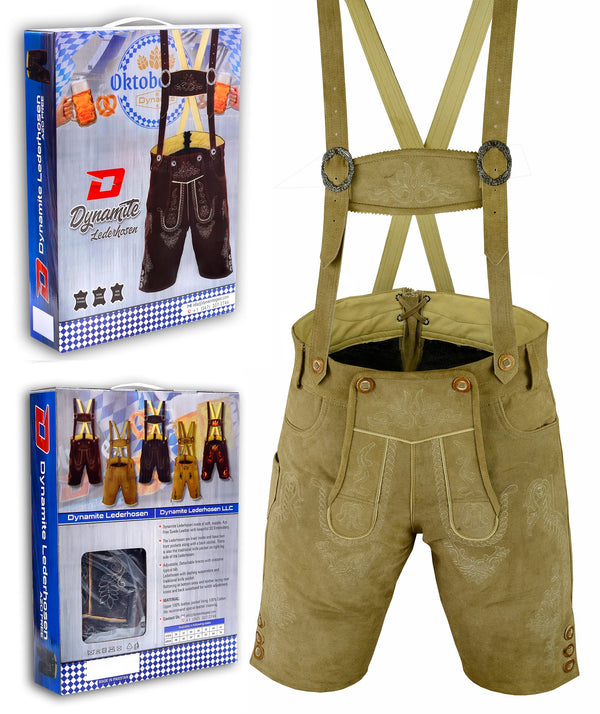 German Bavarian Lederhosen Trachten Light Brown Leather Men Shorts