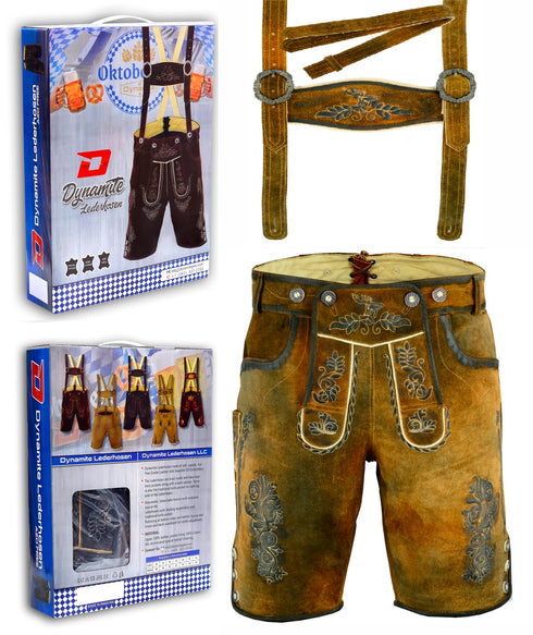 German Bavarian Lederhosen Trachten Conic Wax Leather Men Shorts