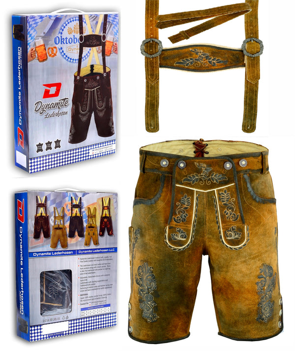 German Bavarian Lederhosen Trachten Conic Wax Leather Men Shorts