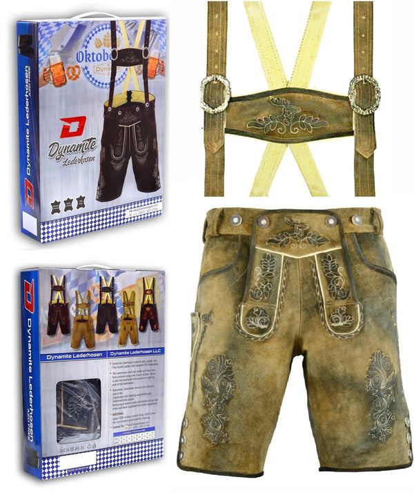 German Bavarian Lederhosen Trachten Brown Wax Antique Leather Men Shorts