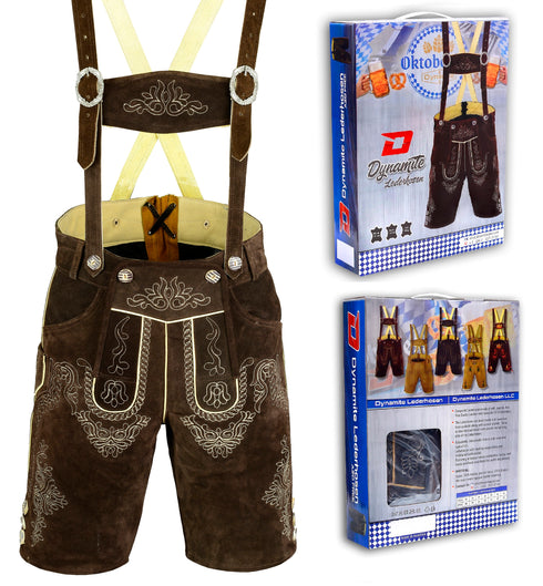 German Bavarian Lederhosen Trachten Dark Brown Leather Men Shorts