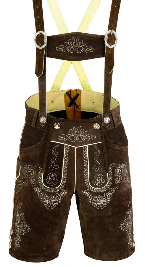 German Bavarian Lederhosen Trachten Dark Brown Leather Men Shorts