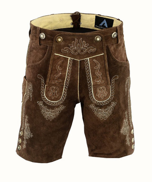 German Bavarian Lederhosen Trachten Dark Brown Leather Men Shorts