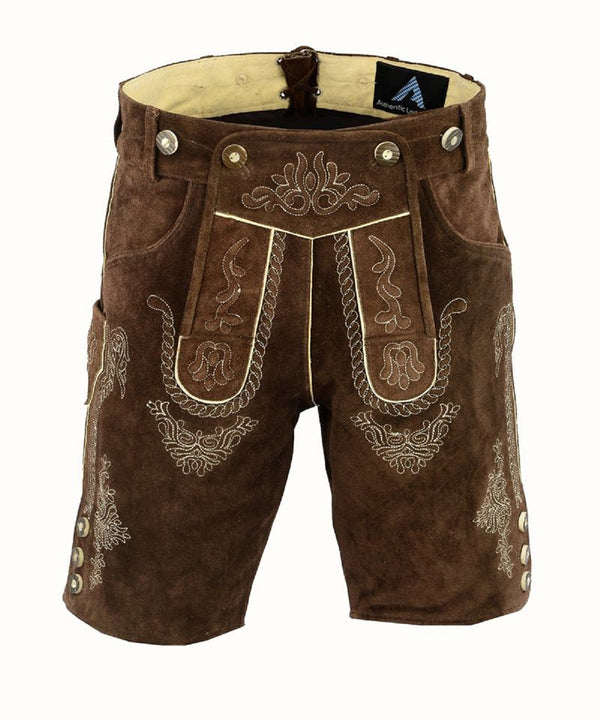German Bavarian Lederhosen Trachten Dark Brown Leather Men Shorts