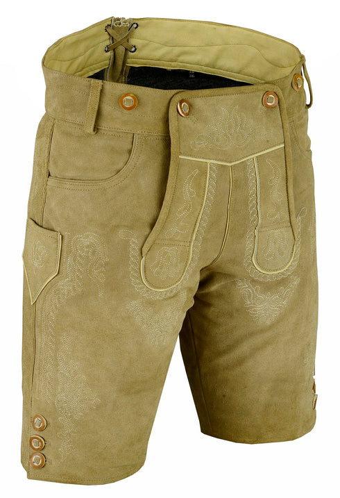 German Bavarian Lederhosen Trachten Light Brown Leather Men Shorts