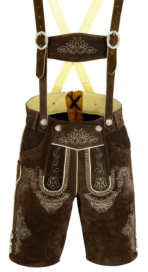 German Bavarian Lederhosen Trachten Dark Brown Leather Men Shorts