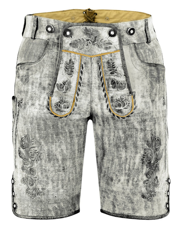 German Bavarian Lederhosen Trachten Leather Men Shorts White Fade Antique
