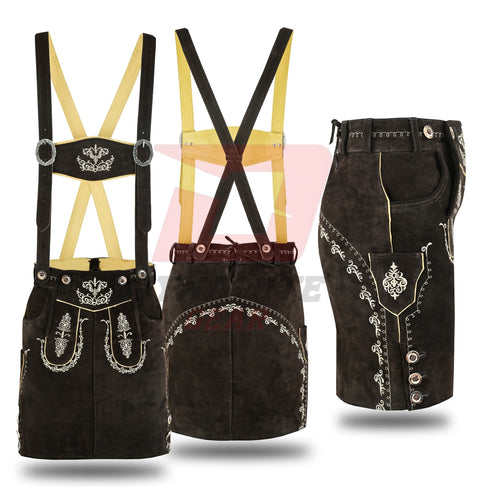 German Lederhosen Bavarian Women Real Leather Dark Brown Skirt