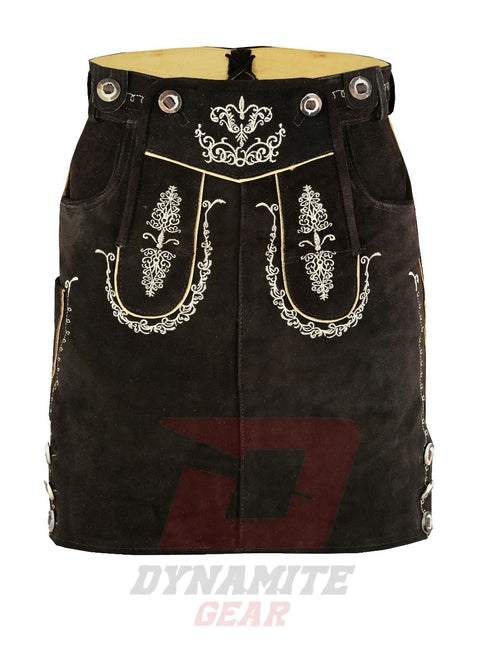 German Lederhosen Bavarian Women Real Leather Dark Brown Skirt