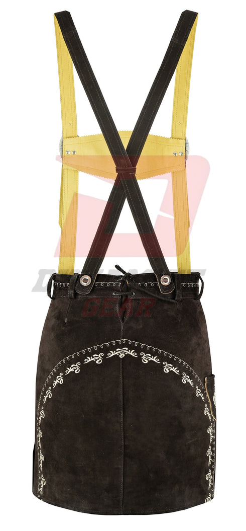 German Lederhosen Bavarian Women Real Leather Dark Brown Skirt