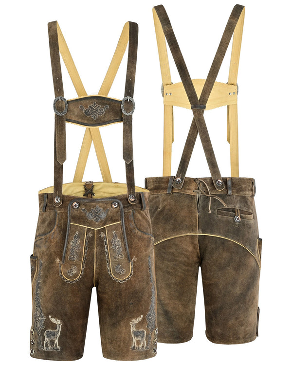 German Bavarian Lederhosen Trachten Antique brown Leather Men Shorts