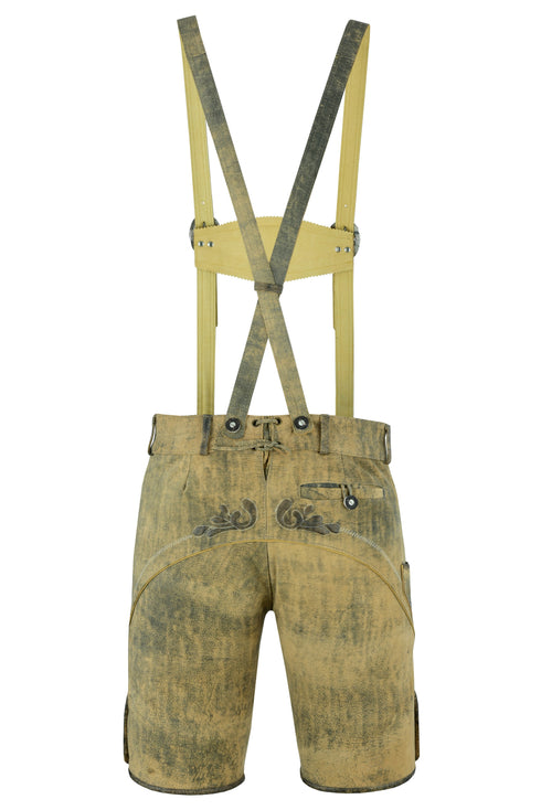 Bavarian Lederhosen Trachten Leather Men Shorts Brown Wax