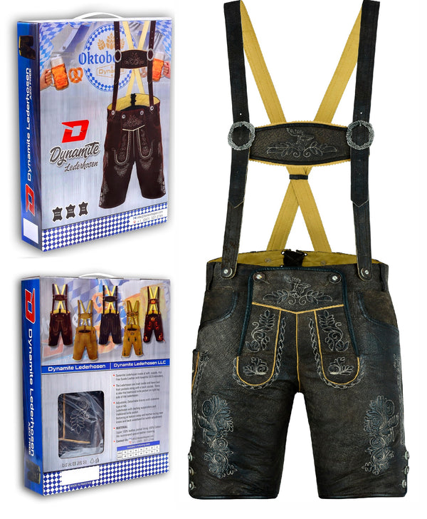 German Bavarian Lederhosen Trachten Black Brown Antique Leather Men