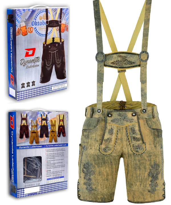 Bavarian Lederhosen Trachten Leather Men Shorts Brown Wax