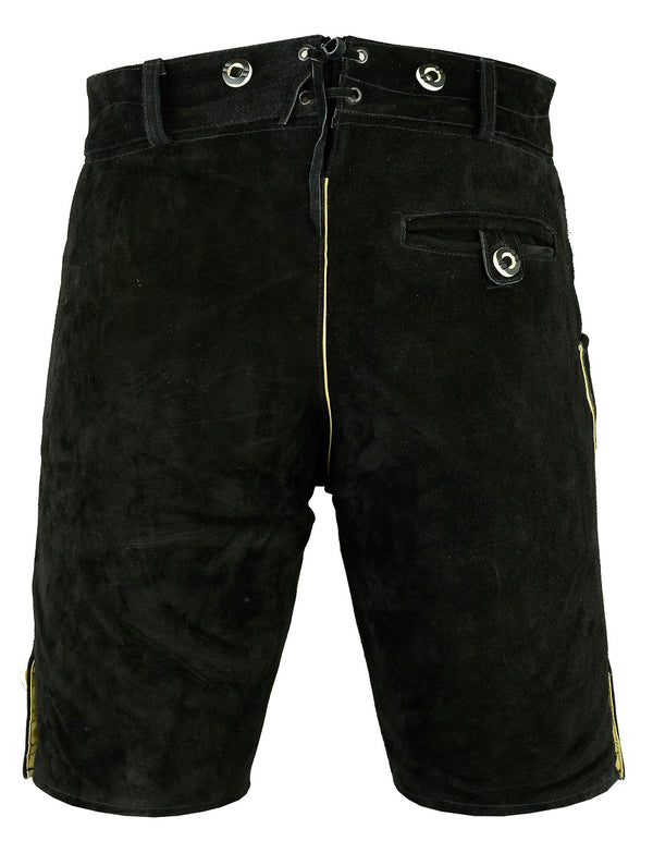German Bavarian Lederhosen Trachten Black Leather Men Shorts