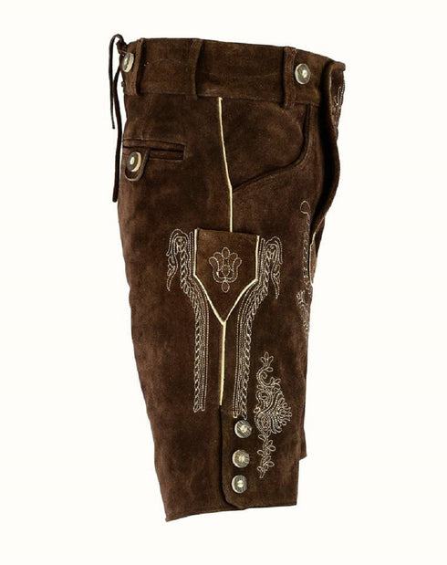 German Bavarian Lederhosen Trachten Dark Brown Leather Men Shorts